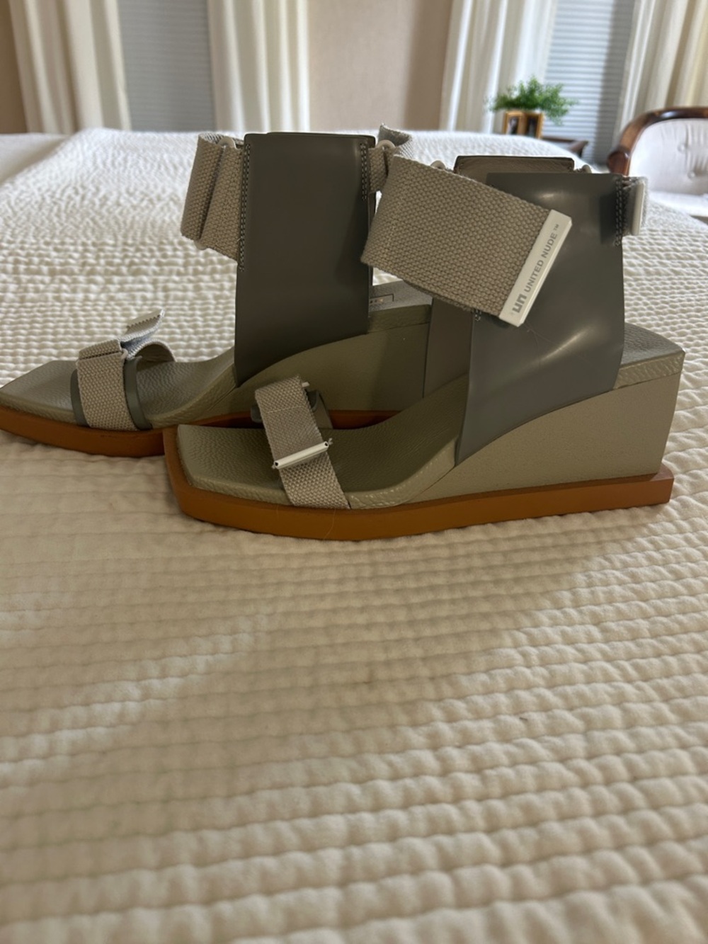 United Nude Neutral Gray-Tan Wedge Sandals